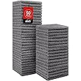 HOMEXCEL Microfiber Washcloths 50 Pack, Highly Absorbent and Soft Face Towel, Multi-Purpose Wash Cloths for Bathroom, Gym, Hotel, Spa and Kitchen, Multicolor 12x12 Inch, Grey