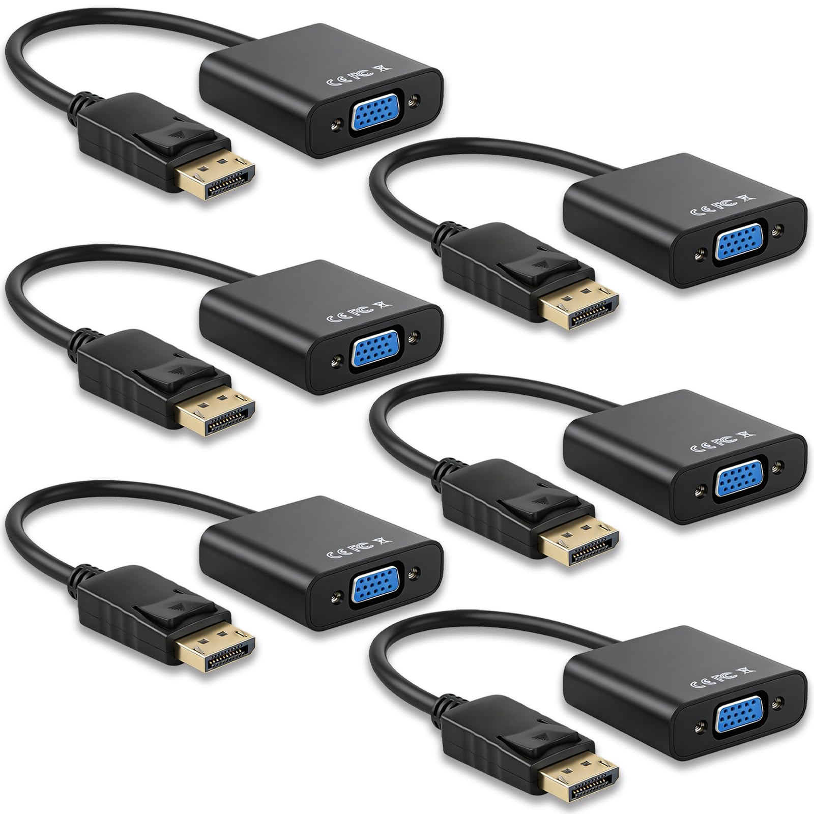 Topcloud DisplayPort (DP) to VGA Adapter, DP to VGA Converter Male to Female Gold-Plated Cord for PC, Laptops, Displays, Monitors, Projectors and More (6 pack)