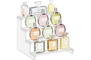 Lifewit 4 Tier Perfume Stand Organizer for Women, Plastic Display Riser, Tool-Free Assembly, Fragrance Makeup Cosmetics Shelf for Vanity Bedroom Bathroom Storage Organization, Clear, 9 Inch, 1 Pcs