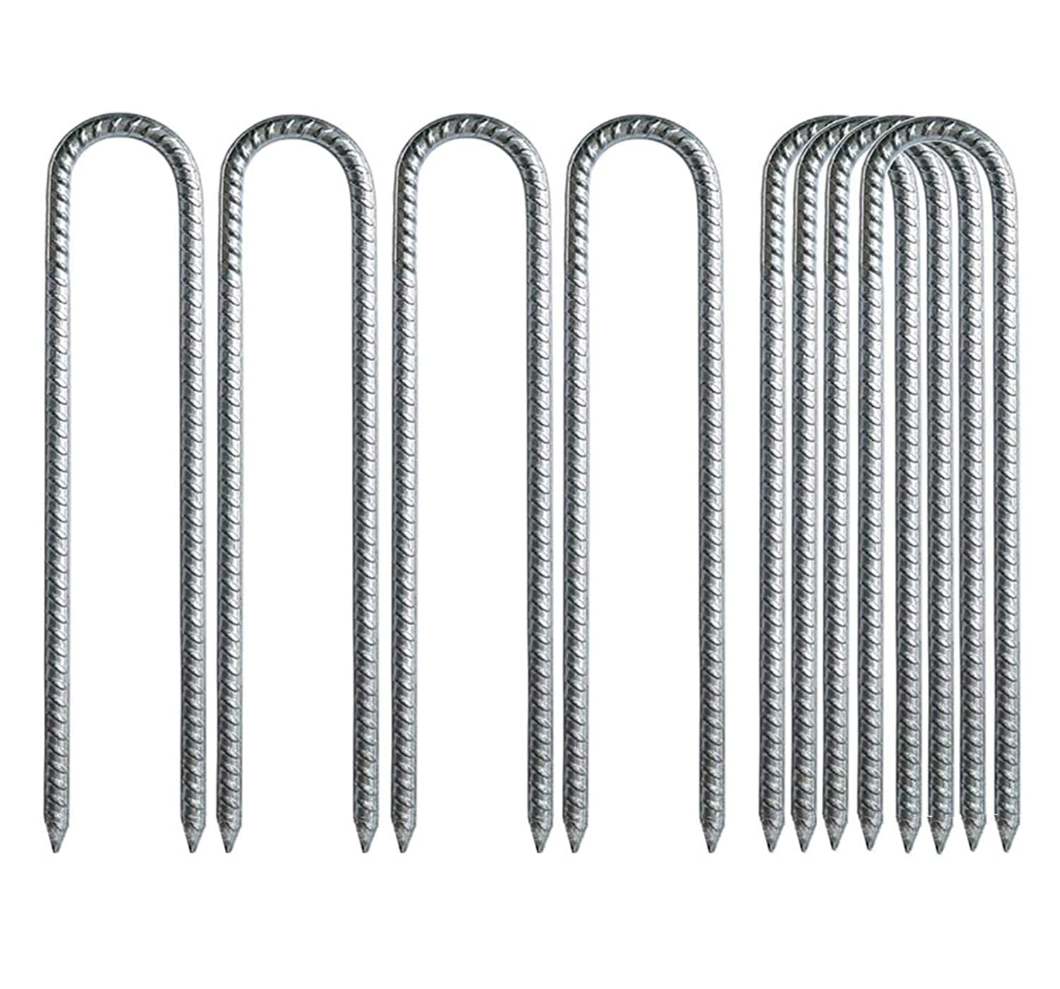 Eidoct 12” Rebar Trampoline Stakes, 8 Pack Trampoline Wind Stakes, U Shaped Metal Safety Ground Anchors Galvanized Steel Rebar Accessories