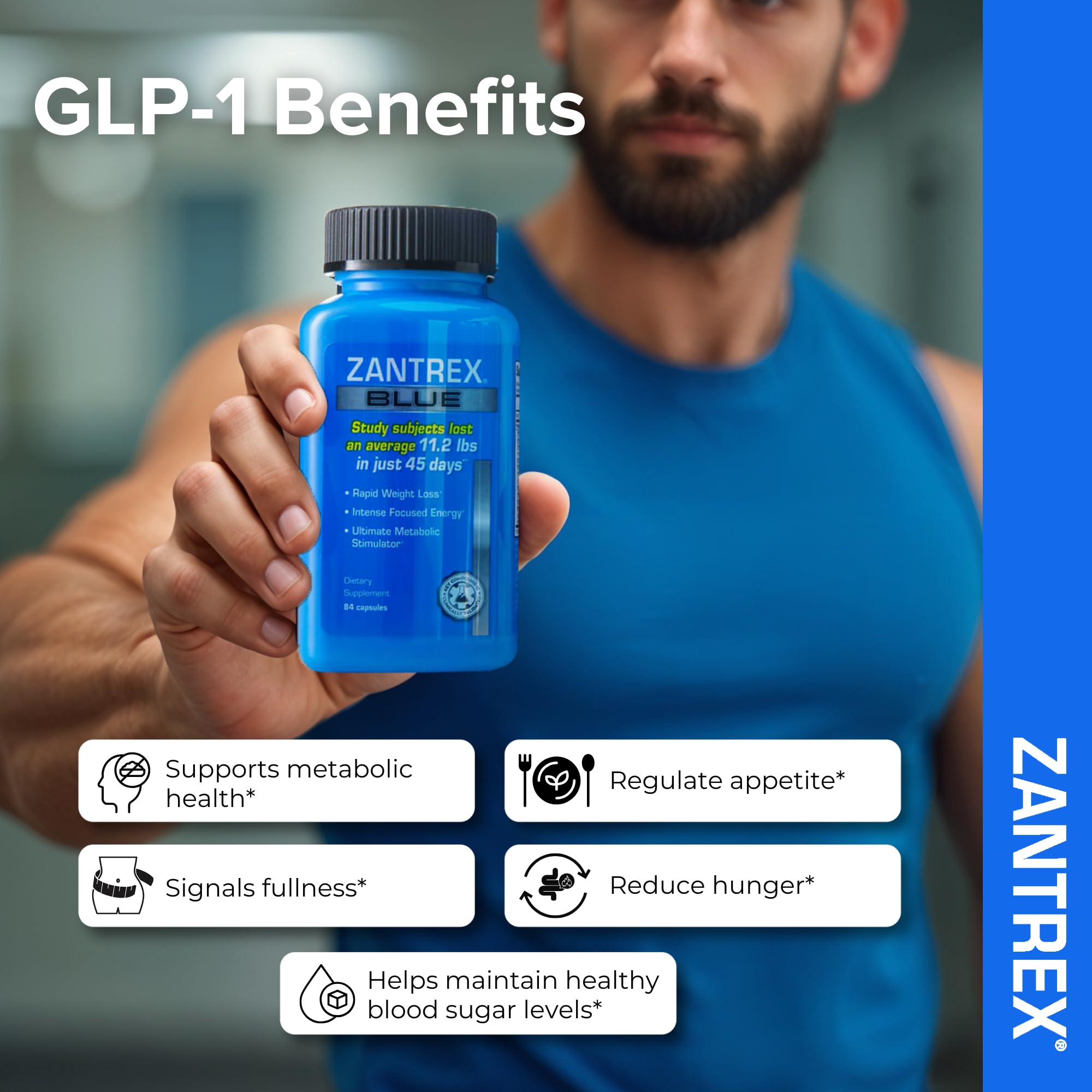 Zantrex Blue Energy & Thermogenesis Boost Energy | Weight Loss Supplement for Appetite Control, Increased Calorie Burn and Supports GLP-1 Levels | 84 Capsules