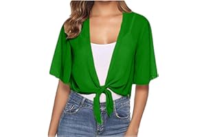 BAWILOM Womens Shrugs for Summer Cropped Cardigan Short Sleeve Open Front Sheer Shawl Cardigans Lightweight Chiffon Bolero