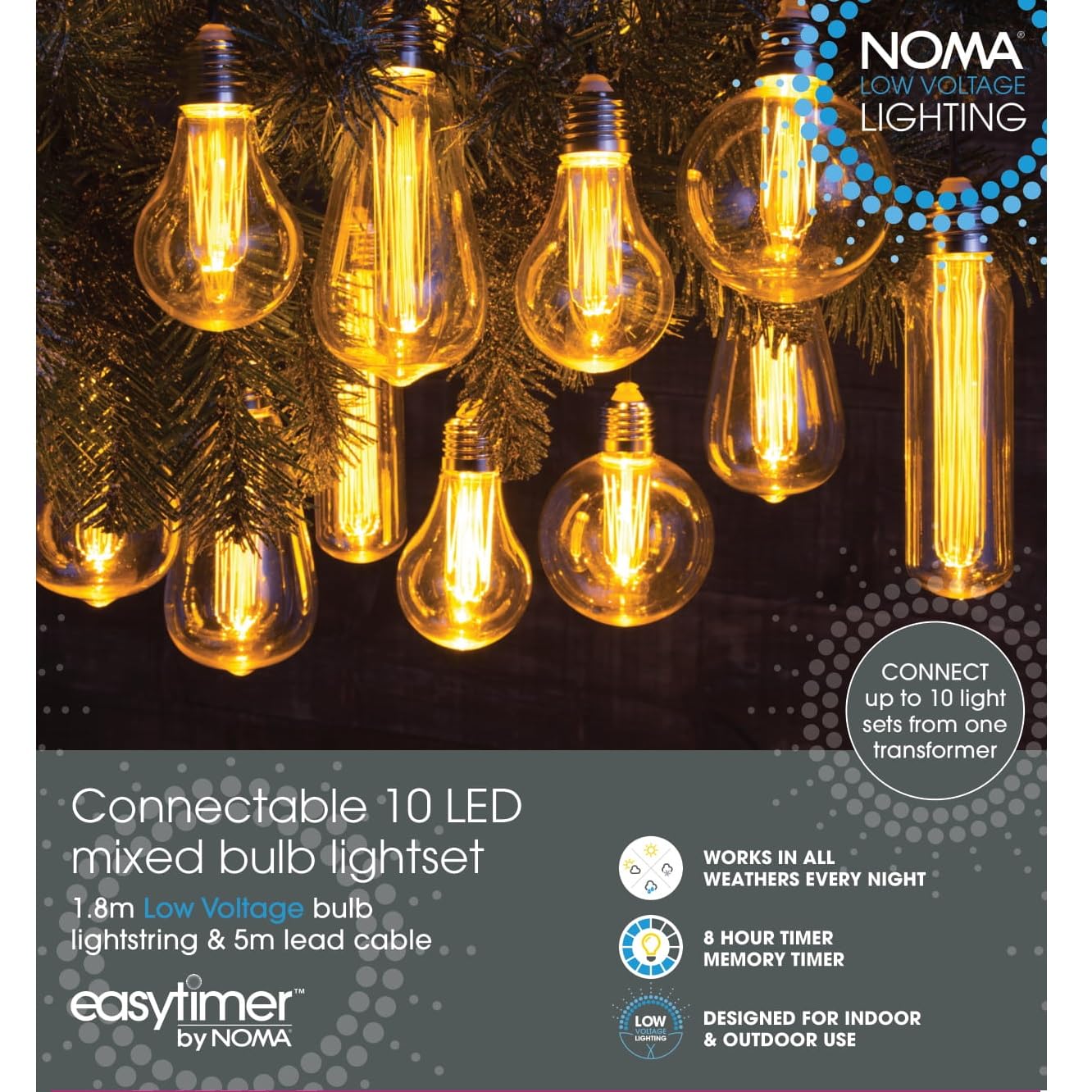 Noma Connectable String Lights, 10 Low Voltage Edison Style Bulbs, 6.8 m