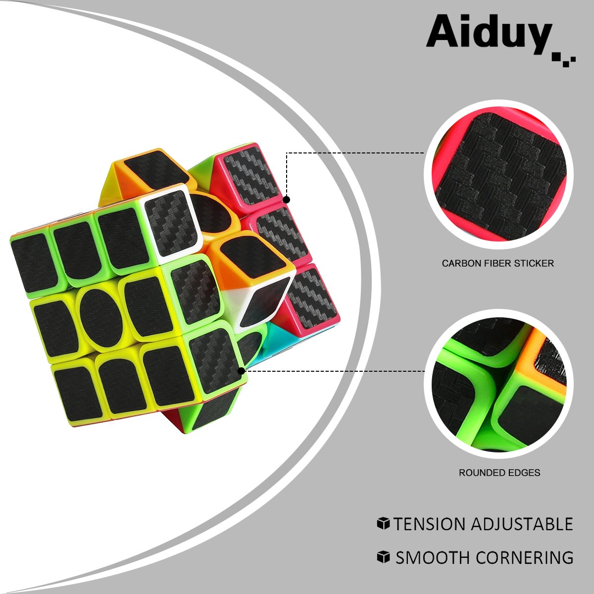 Aiduy 3x3x3 Zauberwürfel Speed Cube Kohlefaser Aufkleber für Smooth Magic Würfel Puzzles