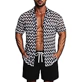 ZSJR Mens 2 Pieces Outfits Summer Beach Set Tracksuit See Through Sheer Hollow Out Short Sleeve Lace Shirts and Shorts Sets