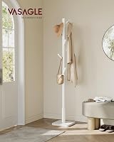 VASAGLE Coat Rack Freestanding 8 Hooks 3 Heights Rubber Wood Cloud White view 2