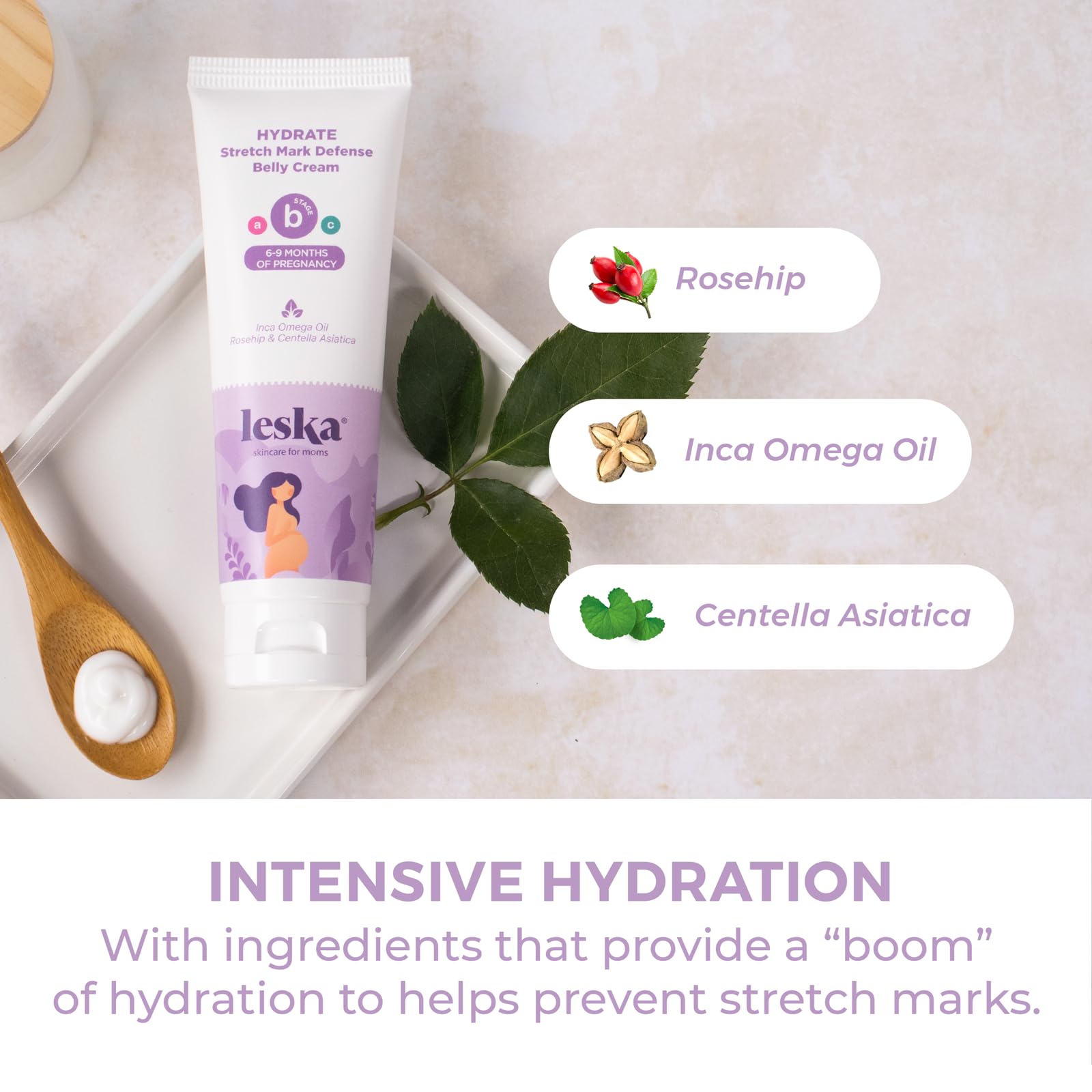 LESKA Maternity Stretch Mark Cream | STAGE B: HYDRATE Stretch Mark Defense Belly Cream (Pregnancy Months 6-9) | Part of a Complete 3-Stage Pregnancy Skincare System | New Mom Gifts (4oz)