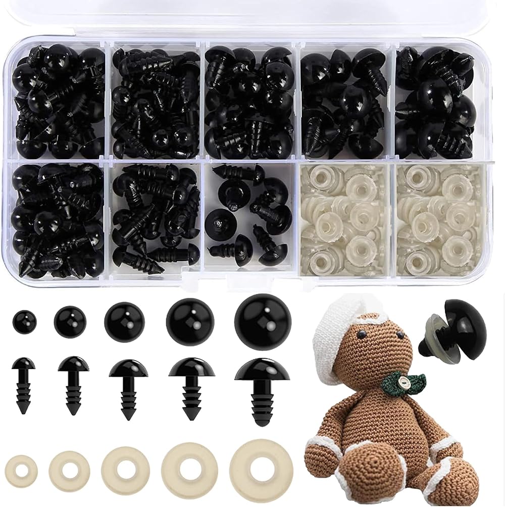 ASIRYVA Safety Eyes 100Pcs with Washers 6-12 mm for Crochet Toys