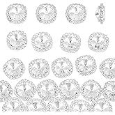 OLYCRAFT 20Pcs Flat Back Rhinestones Buttons Square Rhinestone Buttons Sew on Rhinestones Gems Button Accessory Silver Glass Crystals Button for DIY Jewelry Sewing Clothes Wedding Decor