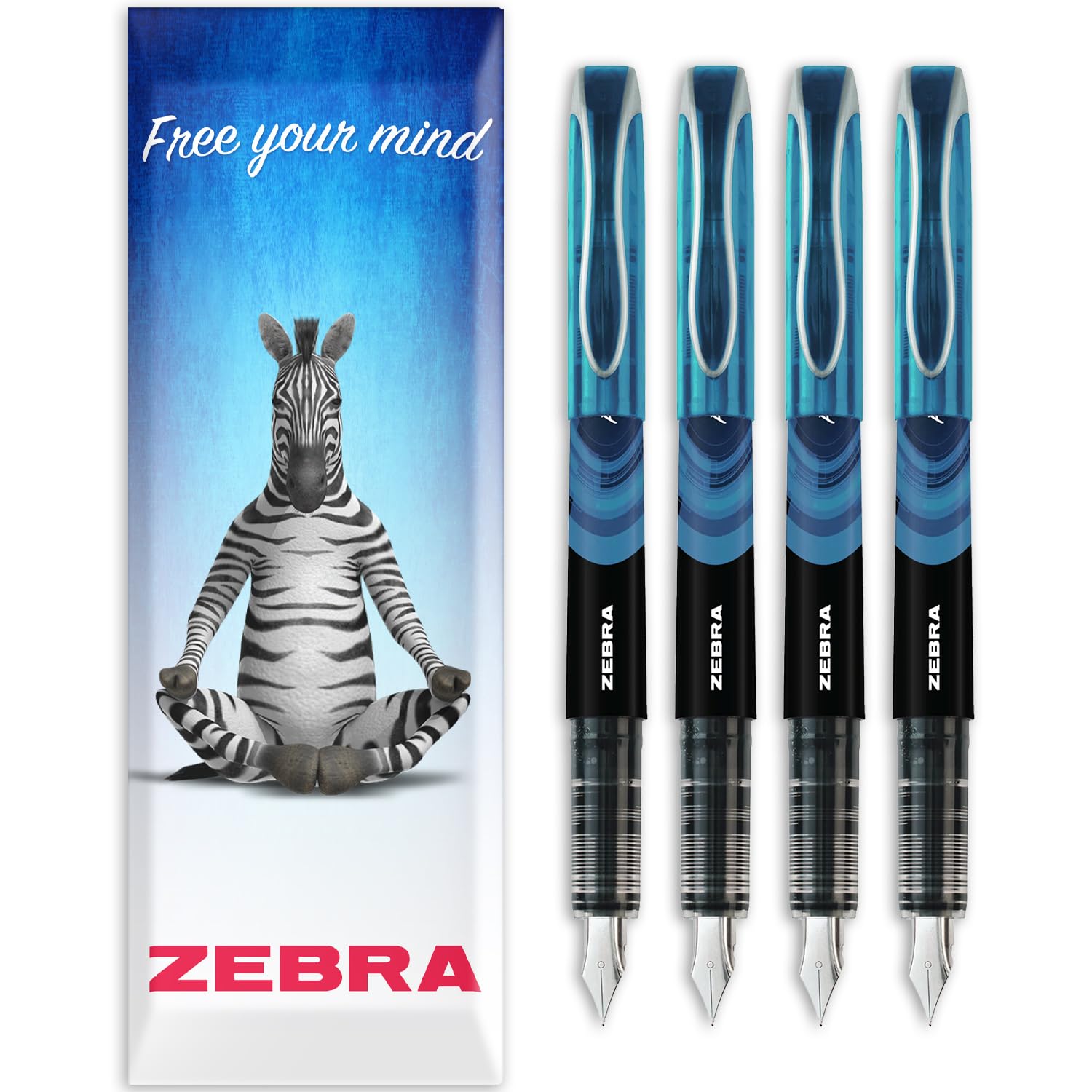 Zebra Fuente - Disposable Fountain Pen - 1.0mm Fine Nib 0.6mm Line Width - In Envelope Gift Packaging - Pack of 4 (Teal)