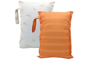 YULUONAPS Wet Dry Bag 2pcs Waterproof Reusable Wet Bag for Swimsuits, Baby Cloth Diaper, Travel, Beach, Pool, Bathing Suit, Gym Wet Clothes (Orange Leaf)