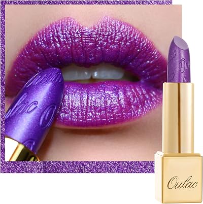 Oulac Metallic Shine Glitter Lipstick Purple High Impact Lipcolor 4.3 g Vegan