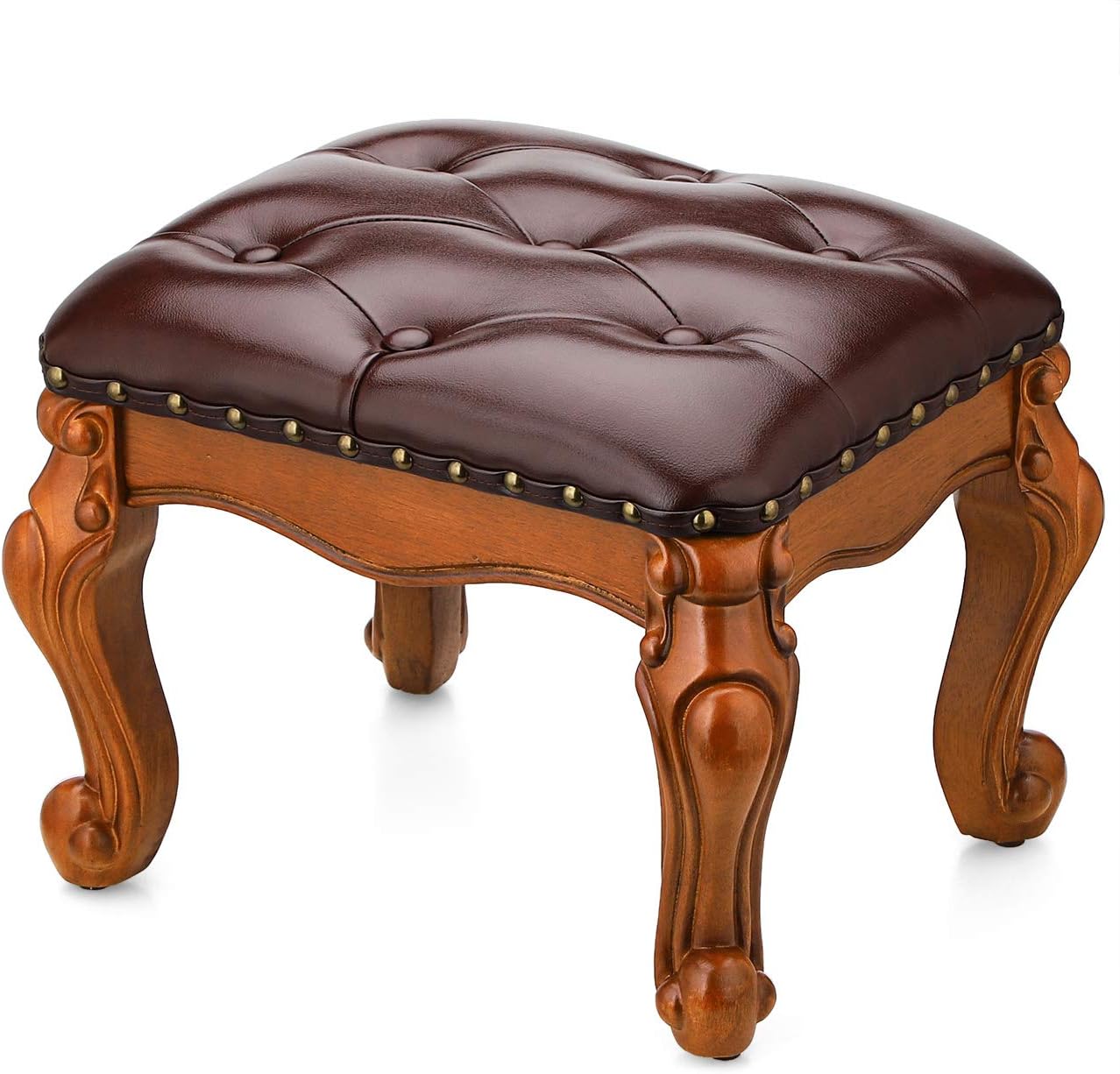 BILEEDA Small Foot Stool Brown Leather Ottoman Stools for