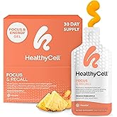 Healthycell Focus & Recall, Daily Liquid Brain Supplement for Focus & Memory - Nootropics Supplement for Concentration & Alertness with L-Theanine, Omega-3 & Taurine - 30 Gel Packs