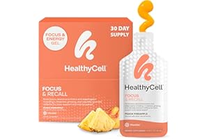 Healthycell Focus & Recall, Daily Liquid Brain Supplement for Focus & Memory - Nootropics Supplement for Concentration & Alertness with L-Theanine, Omega-3 & Taurine - 30 Gel Packs