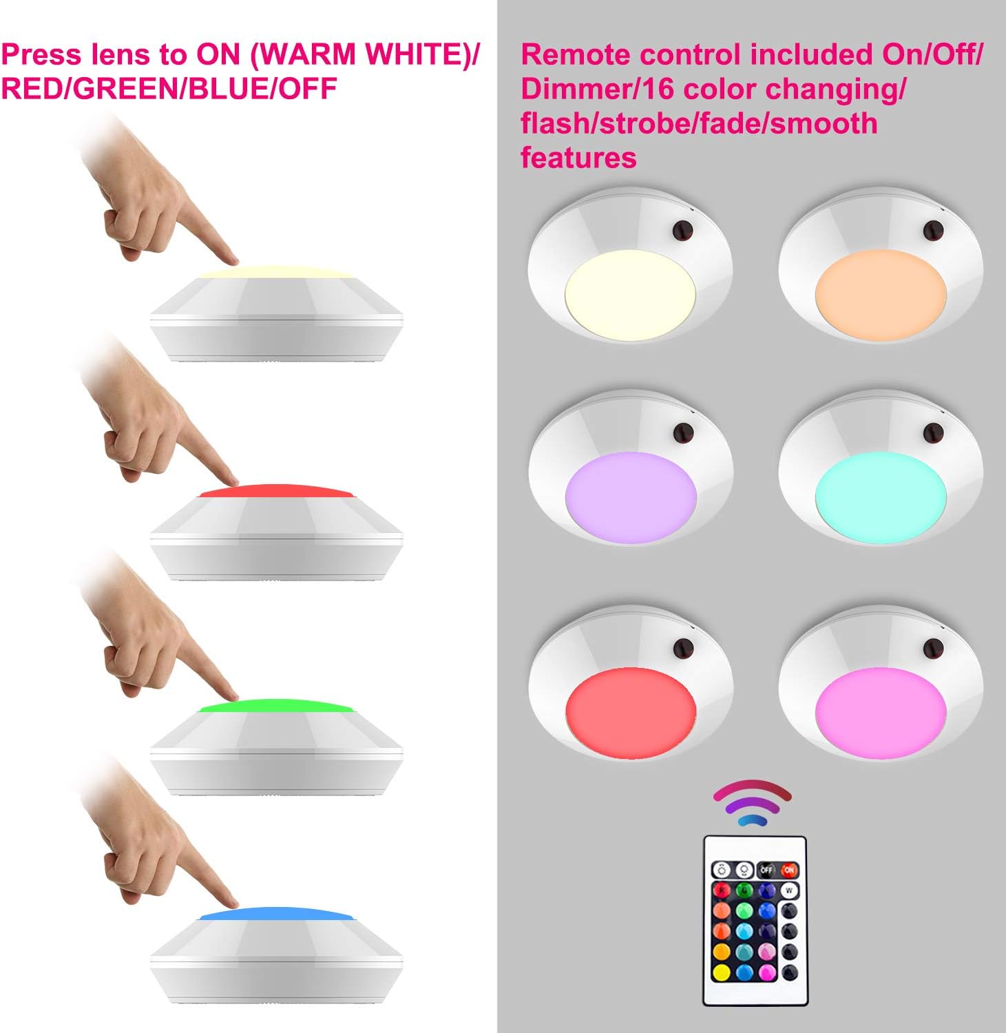 BIGLIGHT Battery Operated LED Ceiling Light Indoor Outdoor, Color Changing Lights, Remote Controlled, Wireless Light for Hallway Shower Shed Closet Hall Corridor Bedroom Bathroom Mood Lighting, 5 Inch - - 