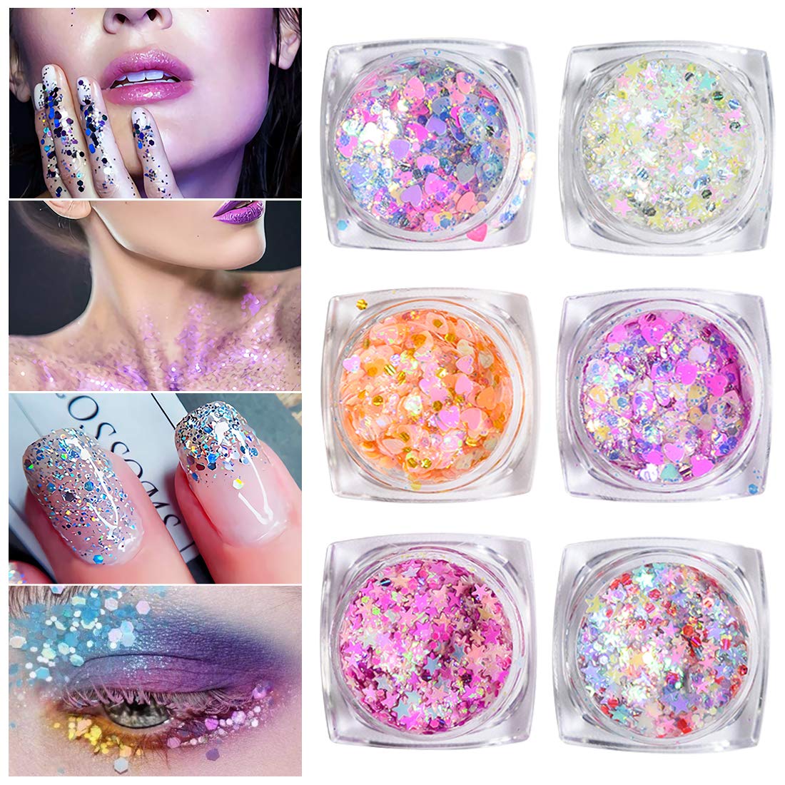 Chunky Body Glitter Holographic Gel Self-adhesive Cosmetic for Face Body Eye Hair Nail Crafts - Christmas Party Festival Carnival Makeup Temporary Tattoos, No Need Glue