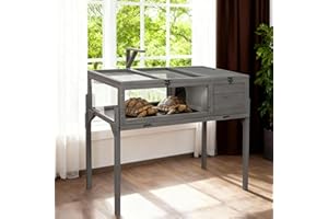 GEGURI Tortoise Habitat Indoor & Outdoor, Wooden Tortoise House with Detachable Legs, Reptile Cage for Small Animals