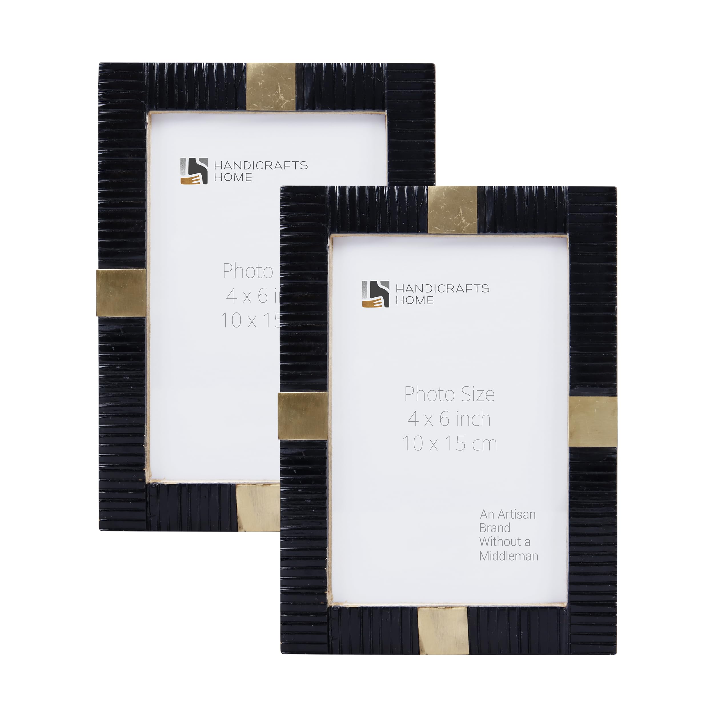 Handicrafts Home 4 by 6 Picture Frames Set of 2, Deco Focus Brass & Resin Inlay Photo Frame, Decorative Frames for Wall & Desk, Boho Chic & Vintage Inspired Home Decor, Unique Handmade Photo Display — image 1