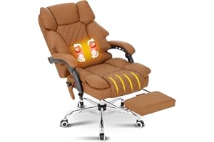 BOWTHY Kneading Massage Executive Office Chair with Heated,90-135° Reclining with Footrest,Ergonomic Desk Chair,Diamond-Stitched Cushion Leather Chair (Brown)