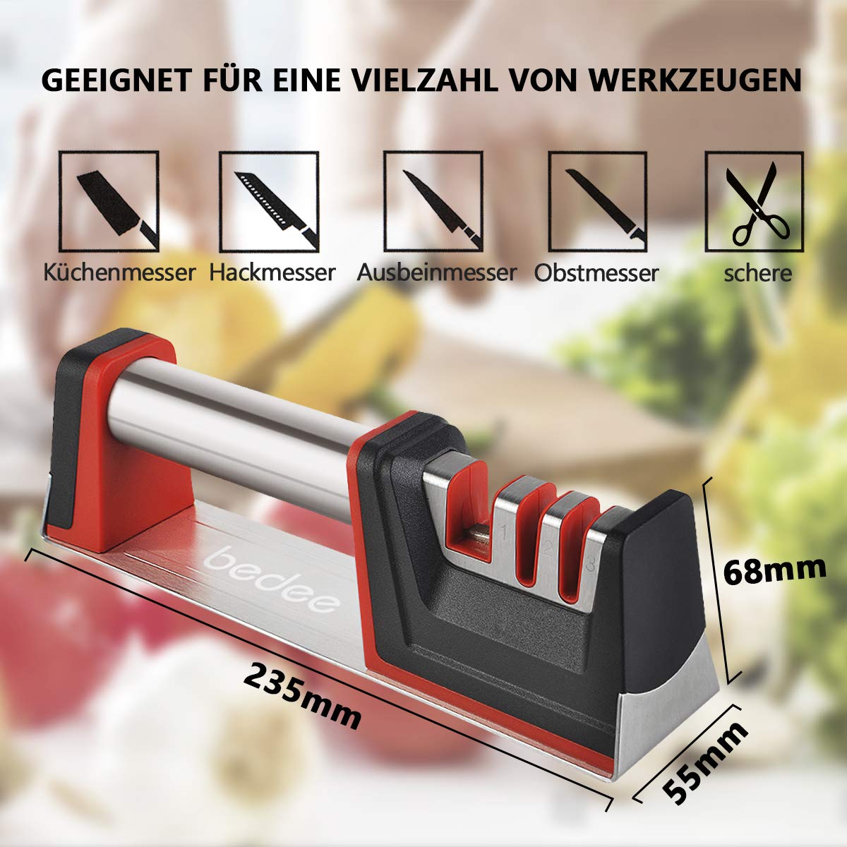 bedee Messerschärfer Knife Sharpener Messerschleifer für Edelstahl und Keramikmesser Küchen messerschärfer Steakmesser Messer Schärfen Schärfen Messer mit Schnittfeste Handschuhe (Metall) (Metall)
