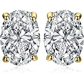 JewelryPalace Oval Cut 2ct Moissanite Solitaire Stud Earrings for Women, 925 Sterling Silver 14k Gold Plated Earrings for Her, Classic Simulated Diamond Earrings VVS D-F