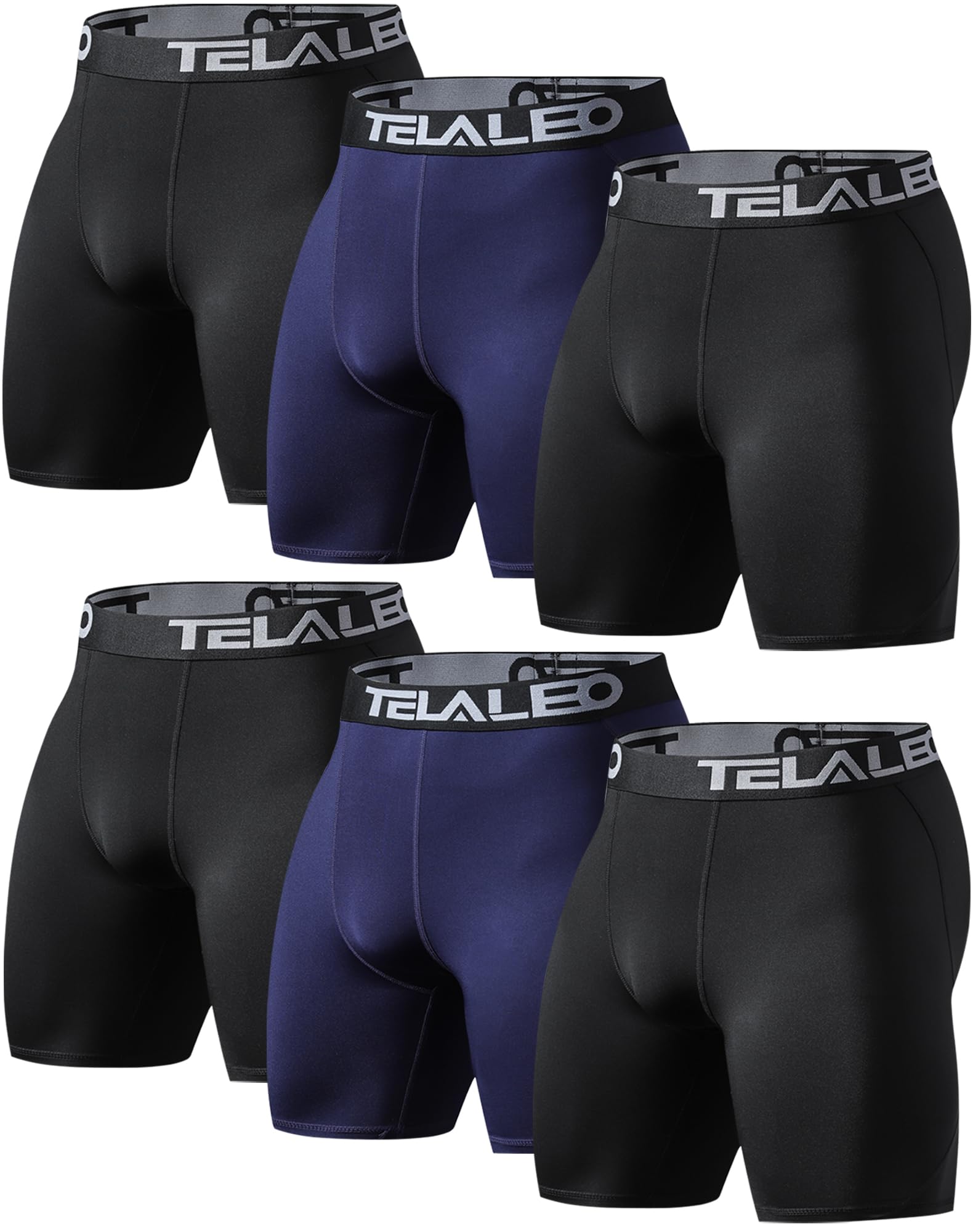 Photo 1 of TELALEO 6 Pack Compression Shorts for Men Spandex Sport Shorts Athletic Workout Running Performance Baselayer Underwear Black Navy Blue XL