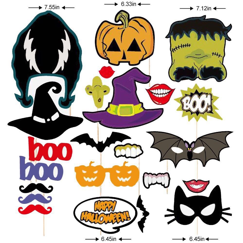 Halloween Photo Props(24 Pcs),Creative Photo Booth Props with BOO Pumpkin Essence, Batman, Horror Skull for Halloween Party