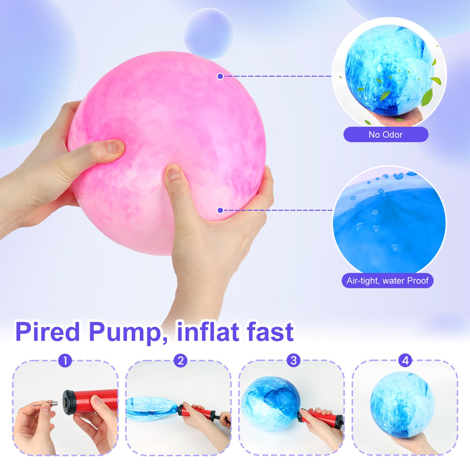 AMOR PRESENT 2PCS Inflatable Playground Balls, 8.7 Inch Marbleized Bouncy Balls Rubber Kickballs Giant Dodgeballs, for Indoor Outdoor Ball Games
