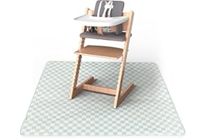 Tiny Twinkle Splat Mat for Under High Chair or Table | 51" x 51" Waterproof & Mess-Proof High Chair Mat for Baby, Machine Washable for Mealtime or Art(Sage Checkers)