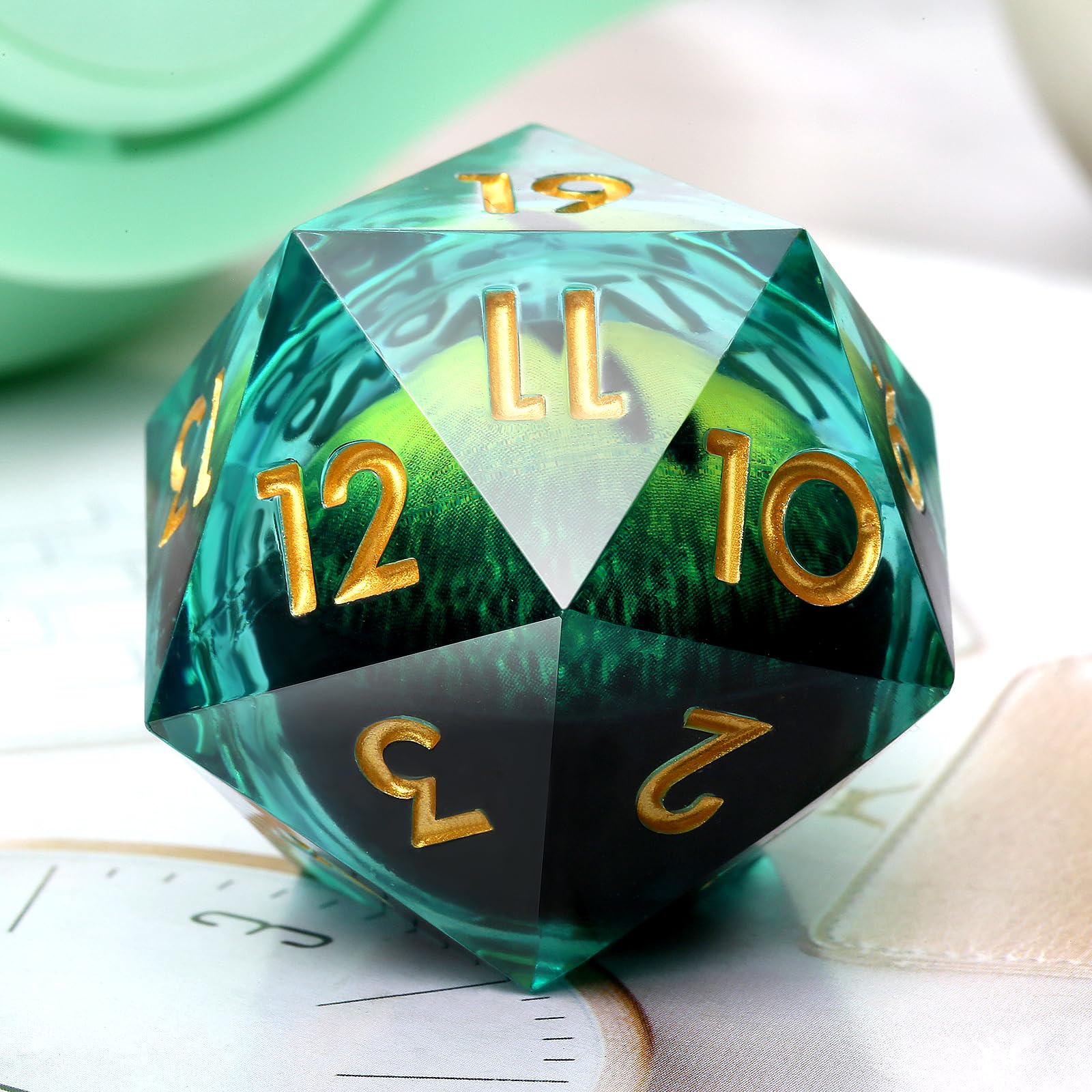 MTG Spindown 33mm Large Single D20 Dice,DNDND Liquid Core Dragon Eye 20 Sided Dice with Gorgeous Gift Box for Dungeons and Dragons (Green)…