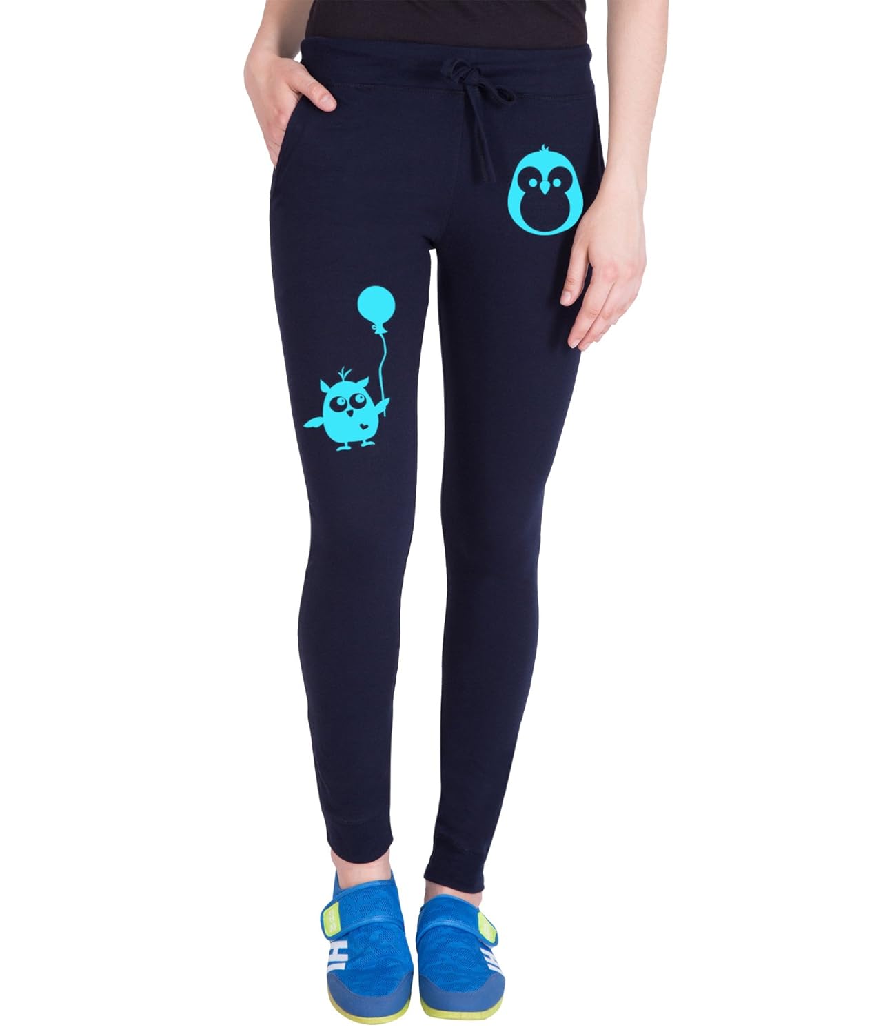 american-elm blue printed cotton track pant for women