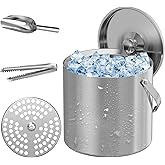 LHD HOME Ice Buckets for Parties 3L Insulated Ice Bucket with Lid Ice Tong Ice Scoop and Strainer for Cocktail Bar Portable Stainless Steel Double Wall Keeps Ice Cold&Dry for Home Bar Beer Champagne