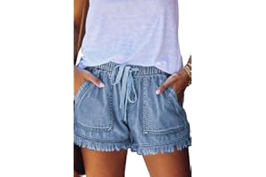 HVEPUO Jean Shorts Women Summer Fringe High Waisted Short Jeans Casual Vacation Beach Ladies Raw Hem Demin Shorts for Women