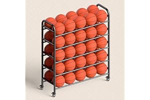 Ball Storage Basketball Racks for Balls 4-Tier, 5-Tier Sports Equipment Storage of Metal Black White Rolling Basketball Racks