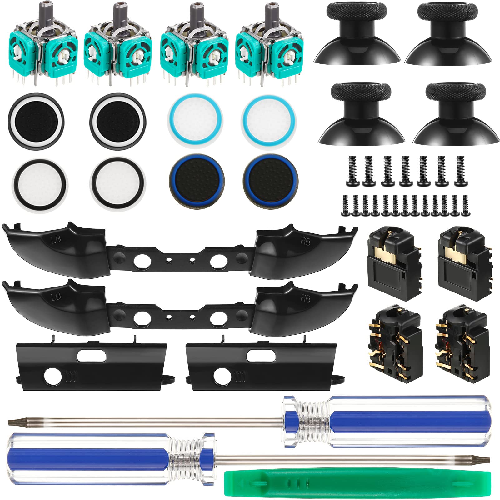 Skylety 31 Piece Replacement Game Controller Kit, Thumbsticks Cover, Joystick, LB RB Bumper Trigger, Headphone Jack Plug Port, Screwdriver Compatible with Xbox ONE S Controller Model 1708