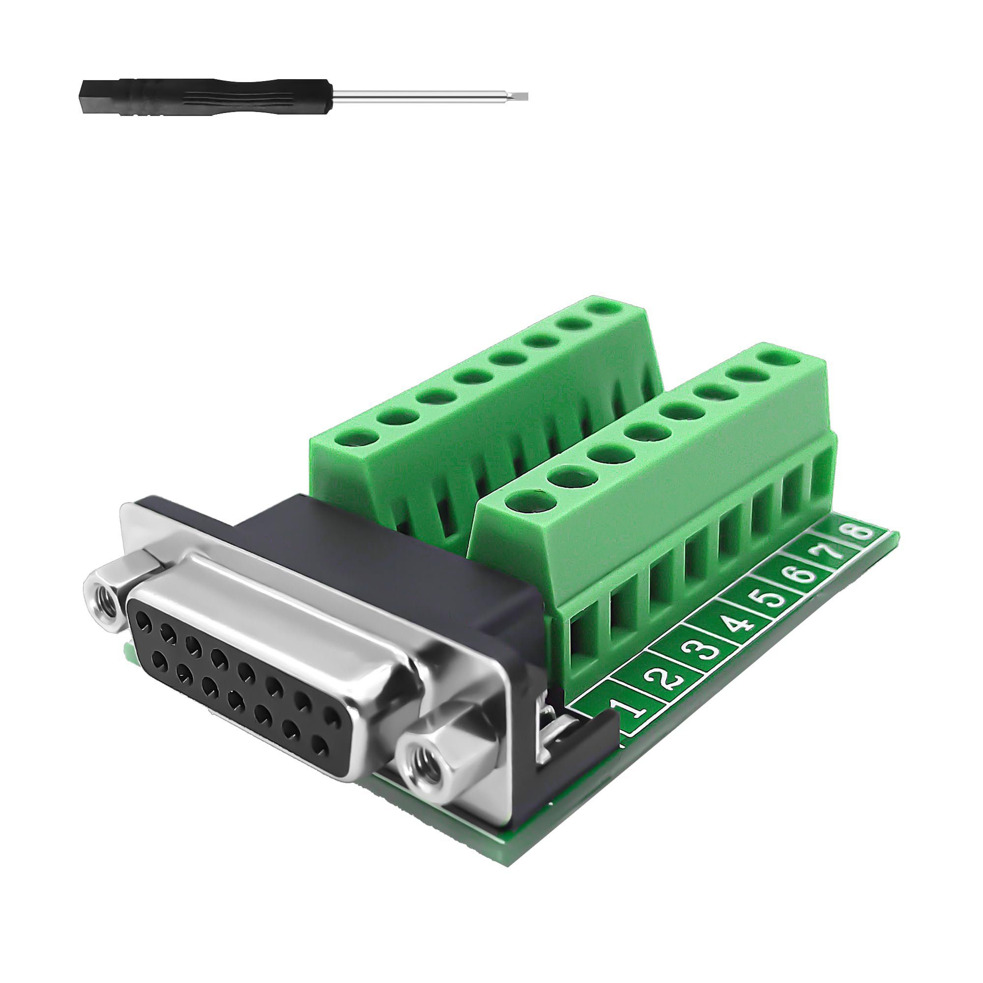 YIMATEECO DB15 Female to Screw Terminal Block, 15Pin RS232 D-SUB to Solderless Terminal Block Adapter, Green
