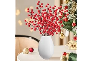 LMOMSS Christmas Holly Flowers Picks,Artificial Red Berry Stems,Red Berries Floral Crafts for Christmas Tree Wreath Decorations Wedding Holiday New Year Home Decor (6)