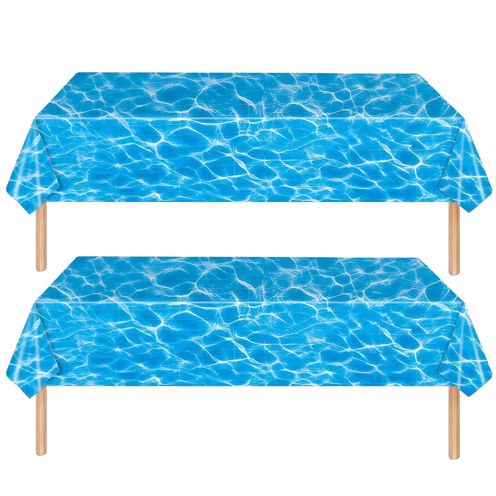 RONGZUBAT 2Pcs Blue Ocean Party Table Cloth, 137 * 274cm Water Print Plastic Table Cover, Blue Ocean Beach Party Decorations, Tablecloths for Pool Underwater Party Decor