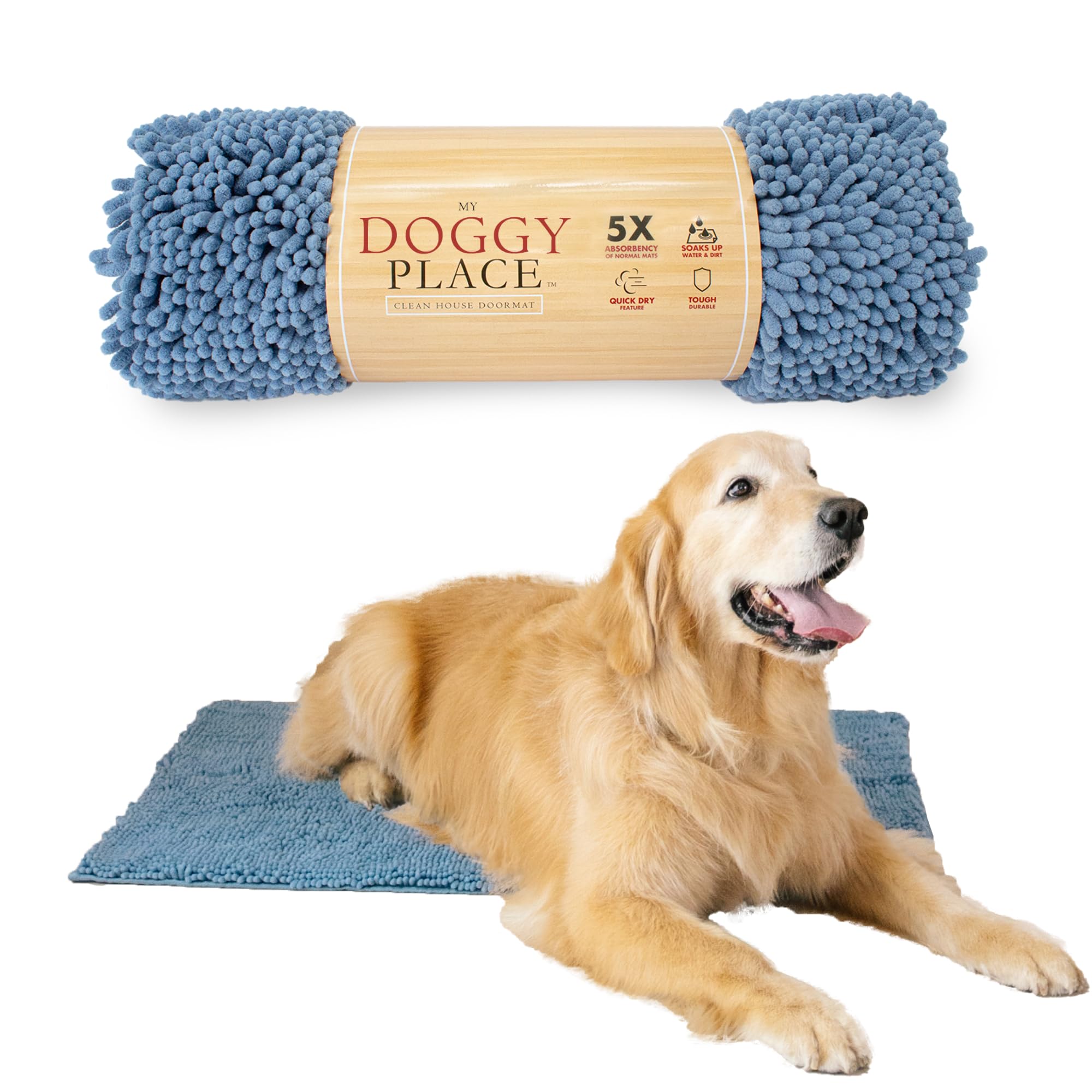 My Doggy Place - Ultra Absorbent Microfiber Dog Door Mat, Durable, Quick Drying, Washable, Prevent Mud Dirt, Keep Your House Clean (Faded Denim, Large) - 36 x 26 Inch