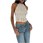MakeMeChic Women's Open Back Halter Top Sleeveless Tie Backless Y2K Crop Going Out Tops