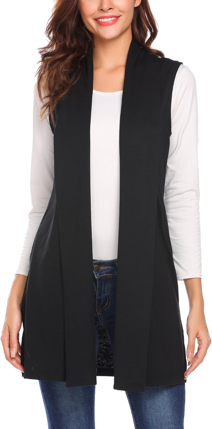Beyove Womens Long Vests Sleeveless Draped Lightweight Open Front Cardigan Layering Vest with Side Pockets at  Women’s Clothing store