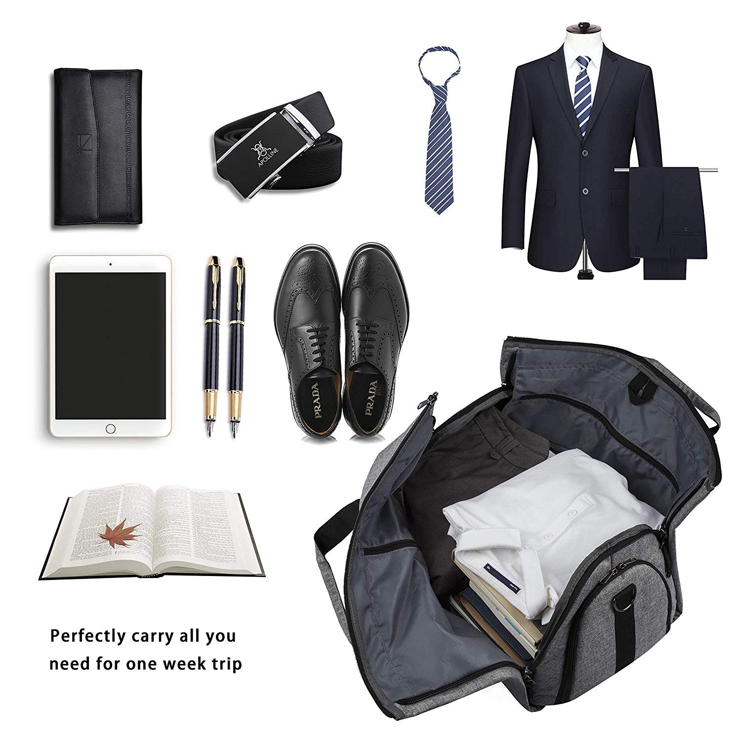 BUG Garment Duffle Bags For Travel, Convertible Carry On Garment Bag With Shoulder Strap, Shoes Compartment Carry on Mens Garment Bag For Suits, 2 in 1 Suit Bags For Men Travel
