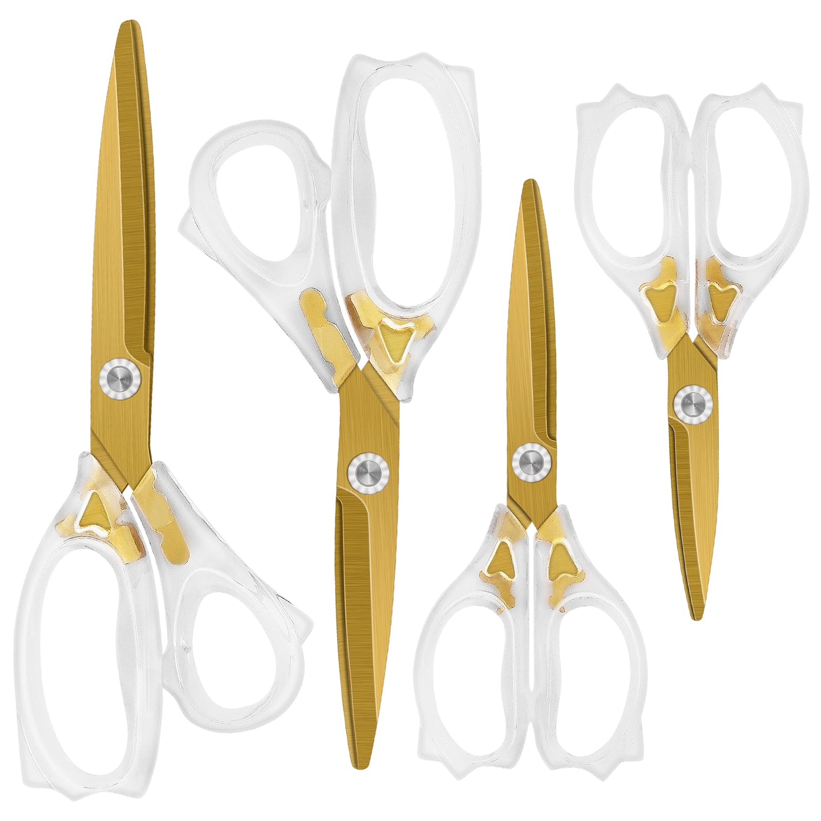 Uaugulft Acrylic Scissors, Sharp Titanium Blades with Ergonomic ABS Handle, Multi-Purpose Scissors Set of 4, Suitable for Sewing and Household, Clear and Gold-Toned
