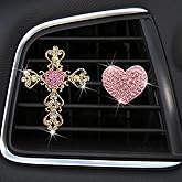 2 Pack Car Vent Clips,Crystal Cross and Heart Air Vent Clips,Bling Car Accessories for Women & Girls(Pink)