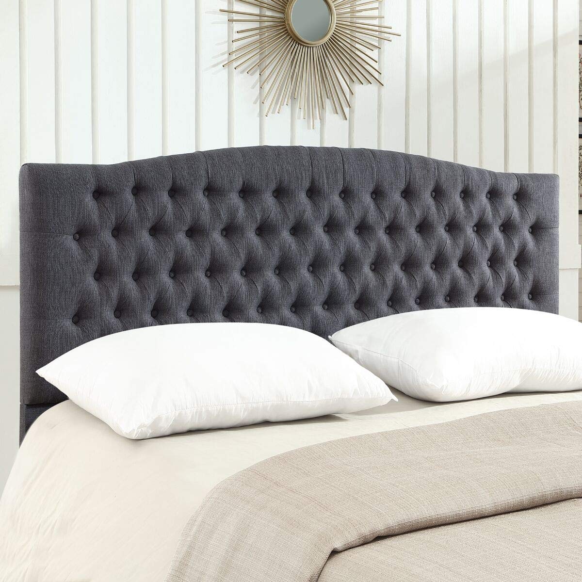 California King Headboard With Storage & Charging - Tufted Upholstered Headboard Dark Grey