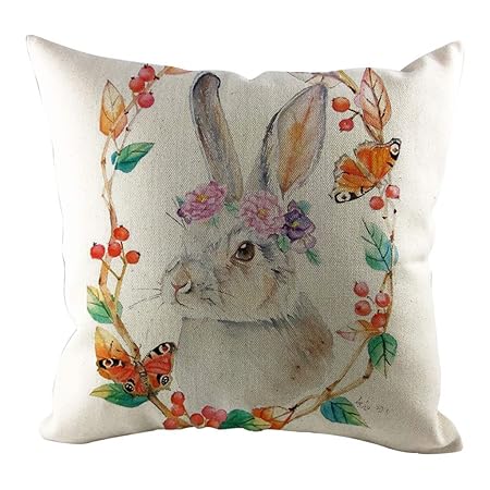 Xmiral Kissenbezüge Pillowcase Bettwäsche aus Baumwolle Kaninchen Drucken Fur Ostern(H)