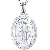 Alexander Castle Large 925 Sterling Silver Miraculous Medal Catholic Necklace - 30mm x 21mm Miraculous Medal with 20" Silver Chain & Jewelry Gift Box