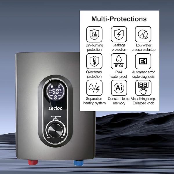 LECLOC MINI TANKLESS UNDER SINK INSTANT HOT WATER HEATER ELECTRIC 3KW 120V PLUG-IN, ENLARGED LED DIGITAL DISPLAY, KNOB CONTROL, IPX4, MULTIPROTECTIVE, 30-55℃ THERMOSTATIC ON DEMAND WATER HEATER, GRAY