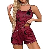Milumia Women's 2 Piece Pajama Sets Printed Lettuce Trim Cami Top Shorts Pj Sets Sleepwear